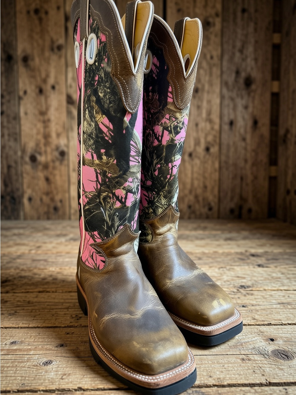 Justin True Timber Tall Western Cowgirl Boots with Pink Camo Shaft Size 11B